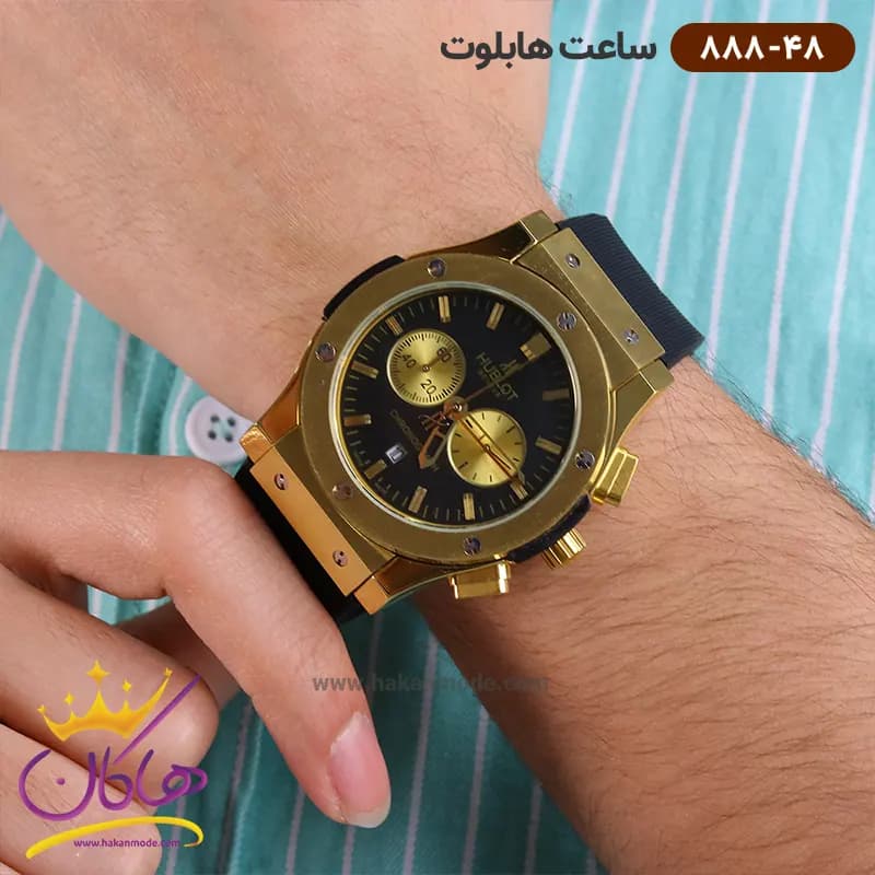 ساعت هابلوت مردانه بند رابر کرنوگراف قاب طلایی 888/48 — تصویر ۲