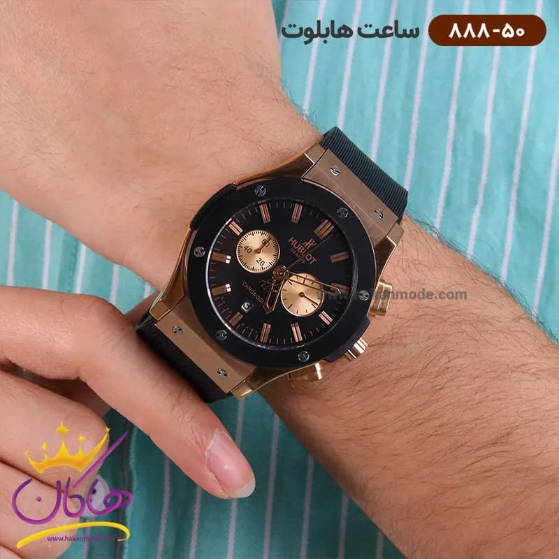 ساعت هابلوت مردانه بند رابر مشکی کرنوگراف اندکس رزگلد 888/50 — تصویر ۲