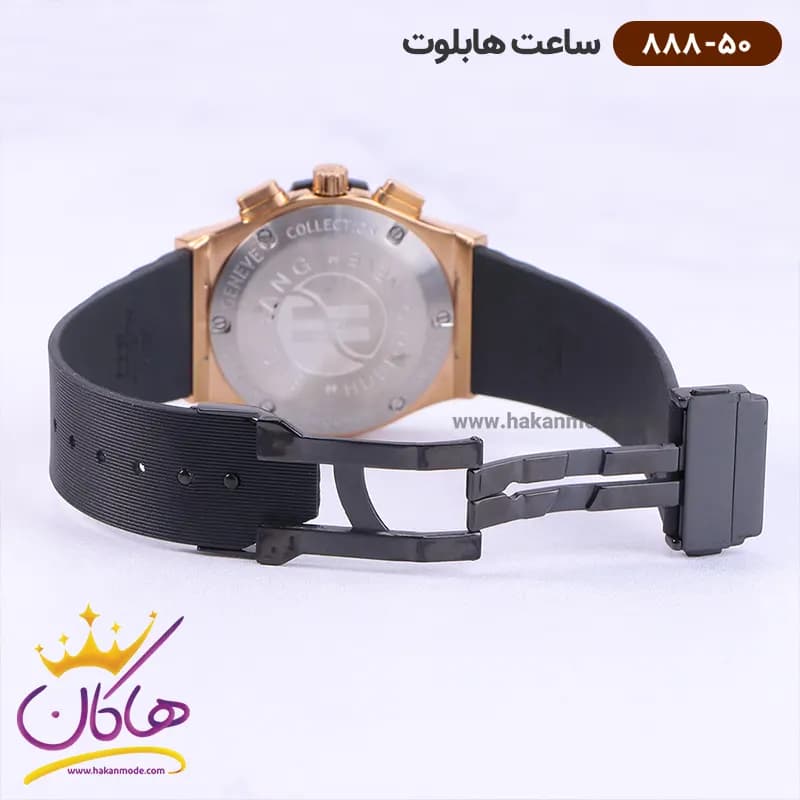 ساعت هابلوت مردانه بند رابر مشکی کرنوگراف اندکس رزگلد 888/50 — تصویر ۳