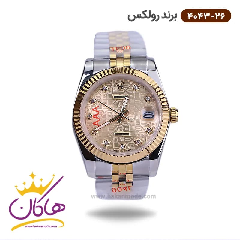 ساعت رولکس مردانه فلزی دیت جاست صفحه طلایی کد 4043/26
