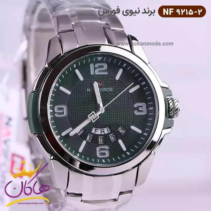 ساعت نیوی فورس مردانه فلزی نقره ای صفحه سبز 9215/2 — تصویر ۲
