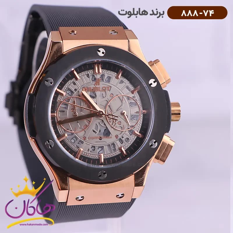 ساعت هابلوت زنانه بند رابر کرنوگراف صفحه اسکلتون اندکس رزگلد 888/74 — تصویر ۲