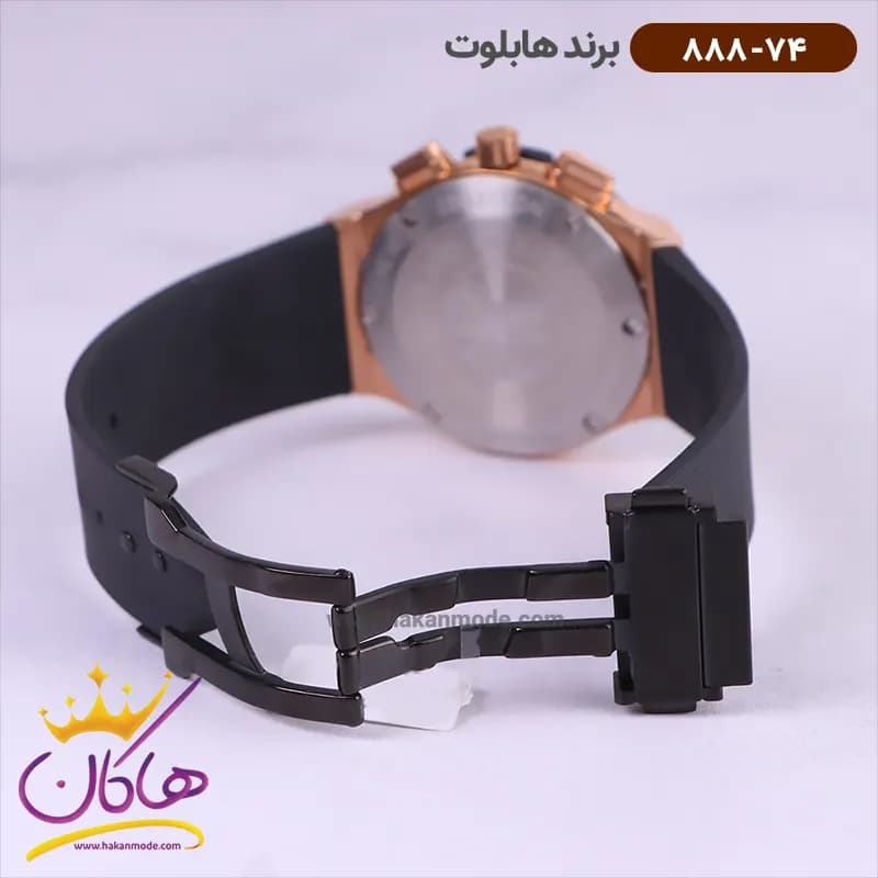 ساعت هابلوت زنانه بند رابر کرنوگراف صفحه اسکلتون اندکس رزگلد 888/74 — تصویر ۳