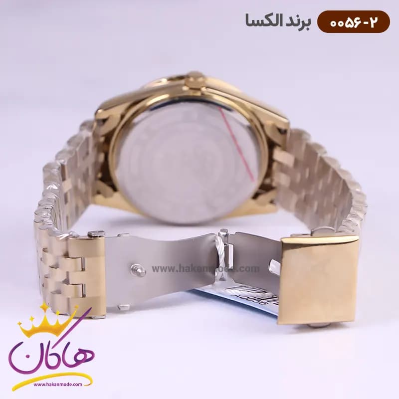 ساعت الکسا مردانه فلزی طلایی صفحه سفید کد 0056/2 — تصویر ۳