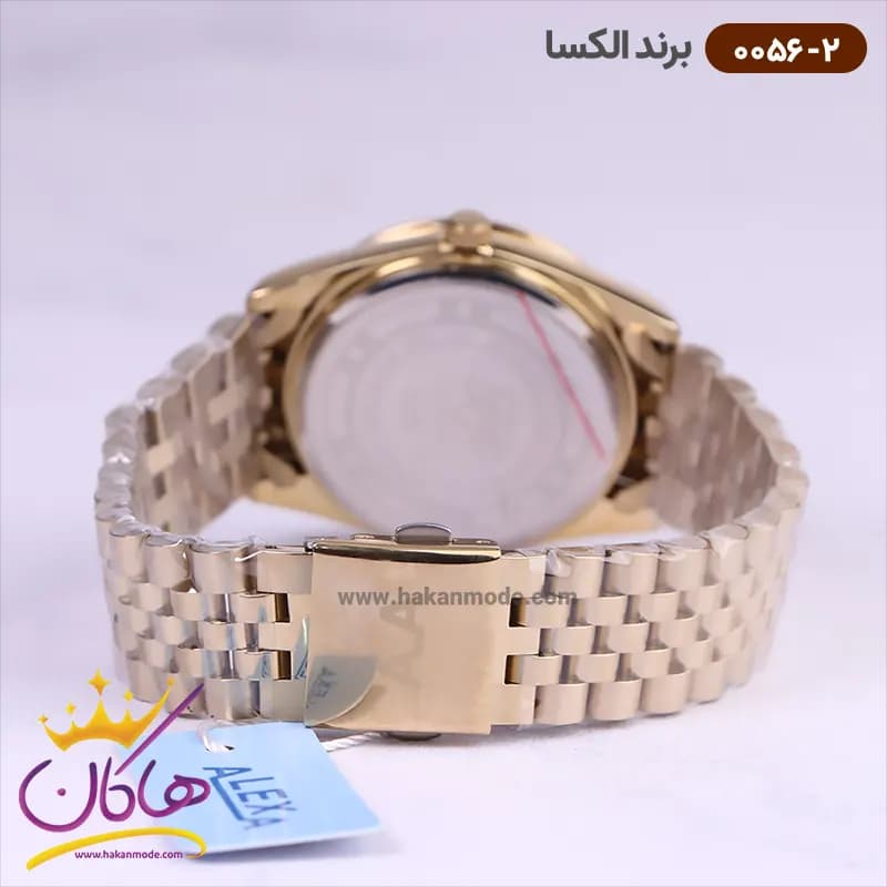ساعت الکسا مردانه فلزی طلایی صفحه سفید کد 0056/2 — تصویر ۴