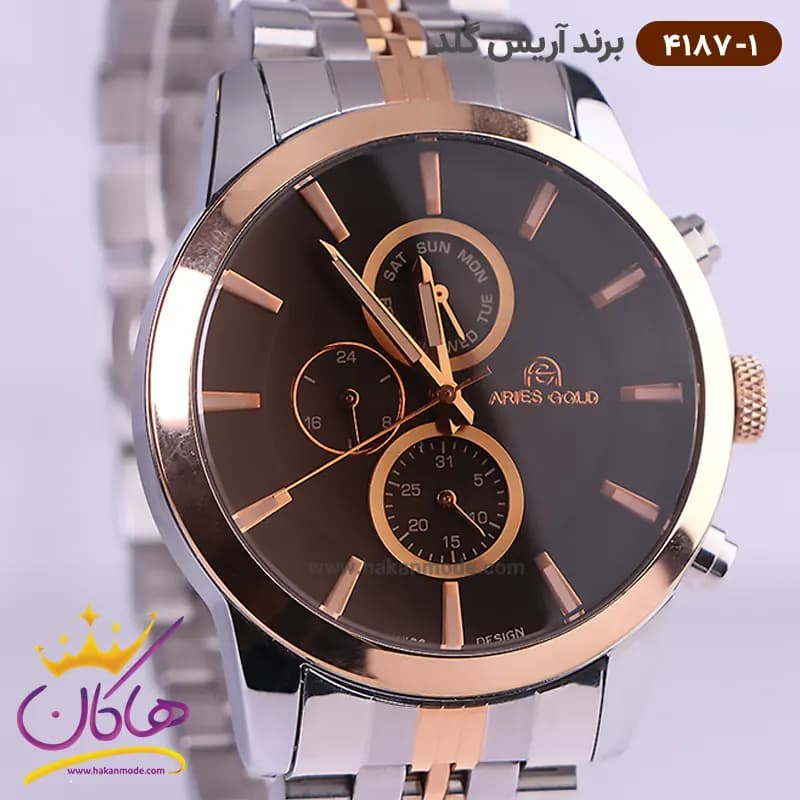 ساعت آریس گلد مردانه فلزی صفحه مشکی کد G4187/1 — تصویر ۲