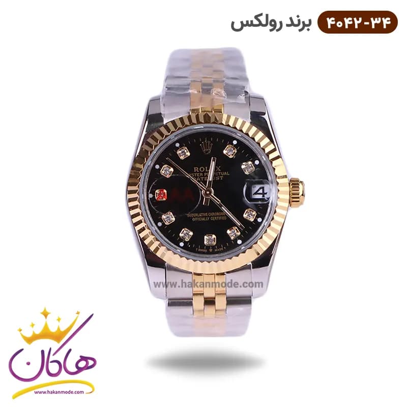 ساعت رولکس زنانه فلزی دیت جاست صفحه مشکی 4042/34