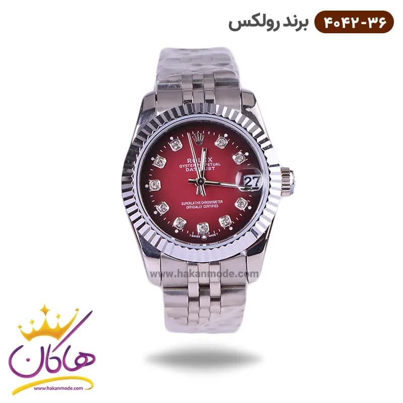 ساعت رولکس زنانه فلزی دیت جاست صفحه قرمز 4042/36