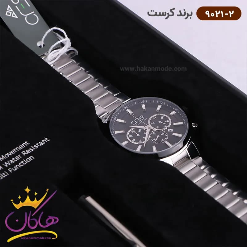 ساعت کرست مردانه صفحه مشکی فول دیت مدل 9021/2