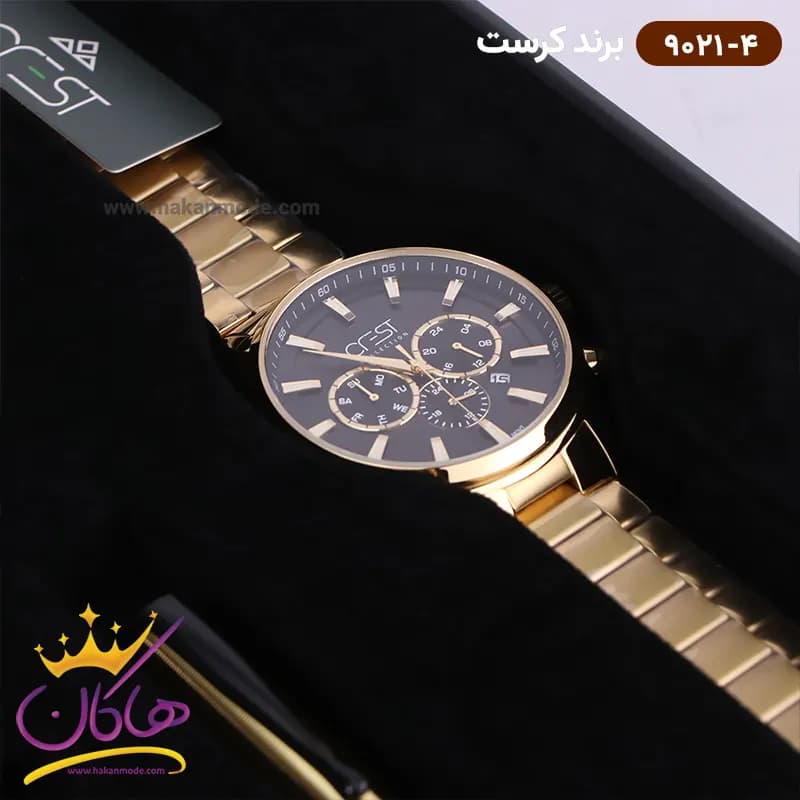 ساعت کرست مردانه استیل طلایی دو زمانه مدل 9021/4