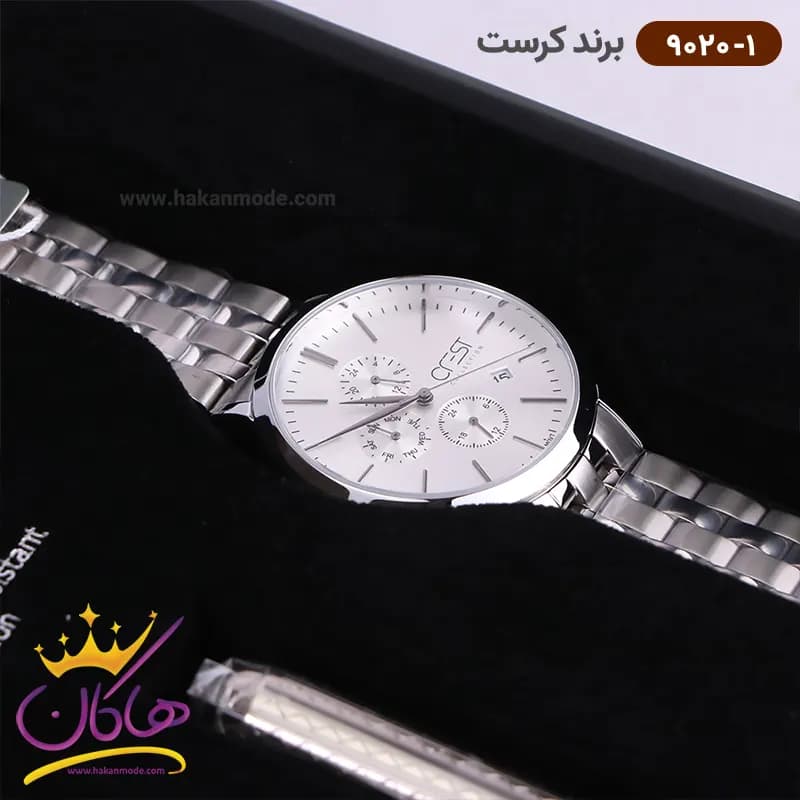 ساعت مچی کرست مردانه استیل نقره‌ای صفحه سفید مدل 9020/1 — تصویر ۲