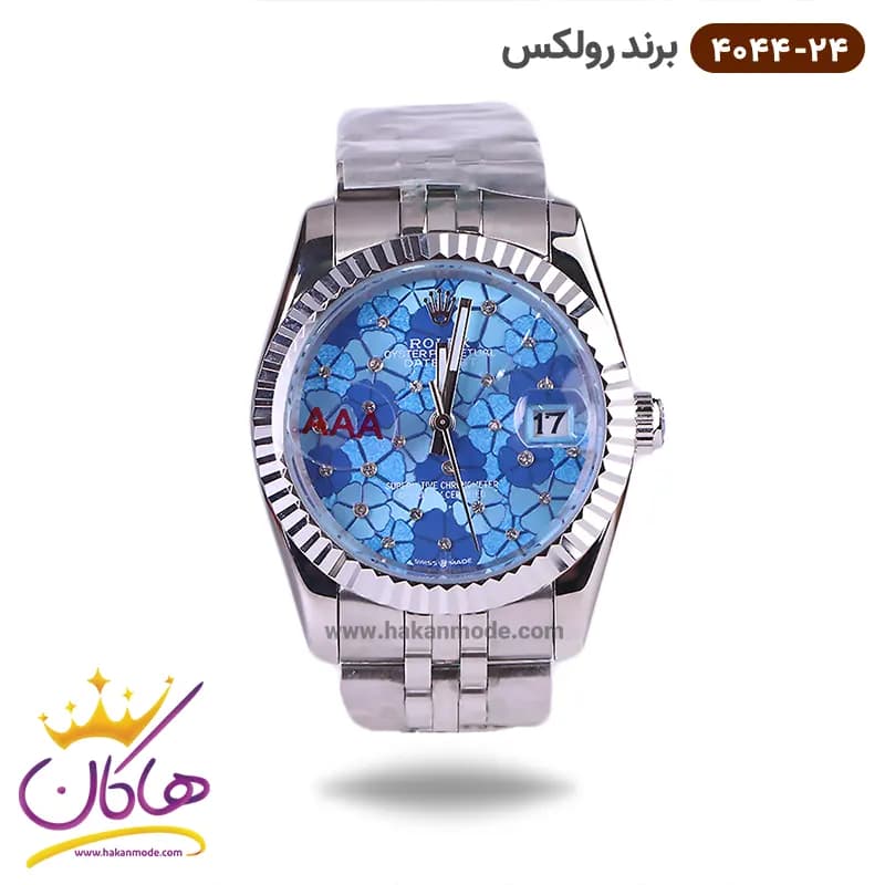 ساعت رولکس مردانه فلزی صفحه آبی گلدار 4044/24
