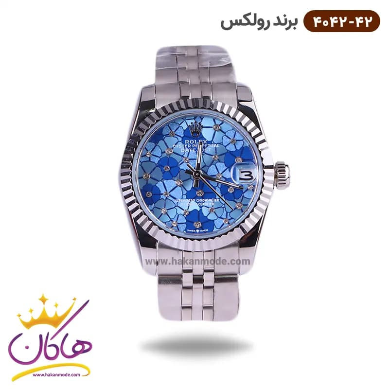 ساعت رولکس زنانه فلزی صفحه آبی گلدار 4042/42