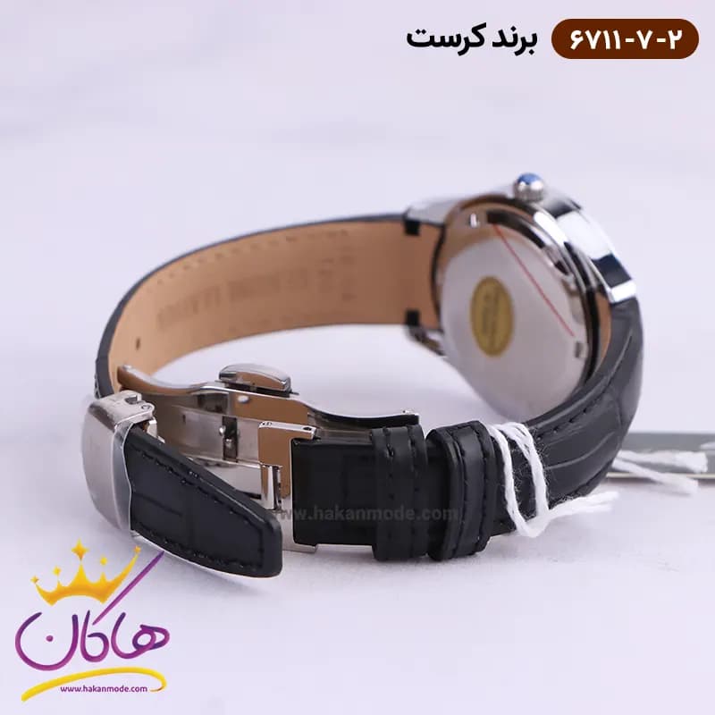 ساعت کرست ست بند چرم مشکی سه موتوره 6711/7 — تصویر ۵