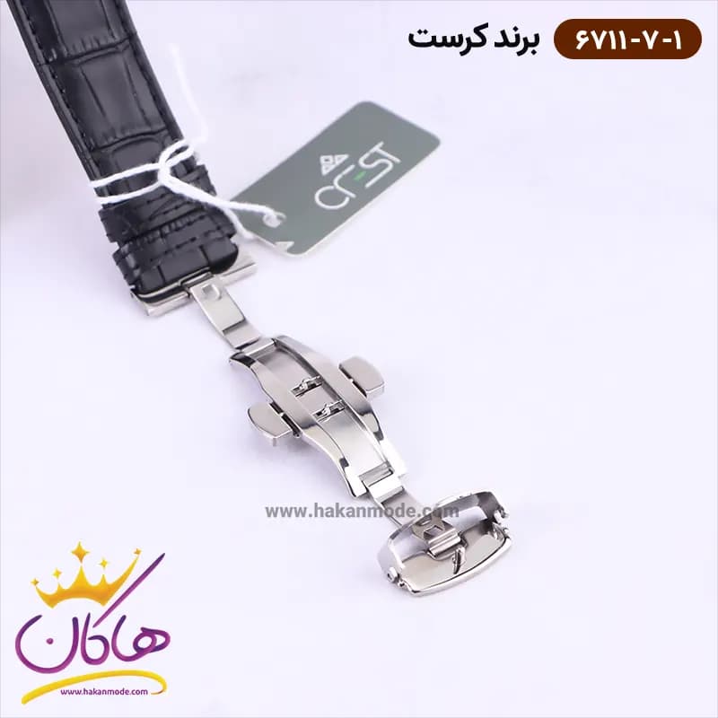 ساعت کرست ست بند چرم مشکی سه موتوره 6711/7 — تصویر ۶
