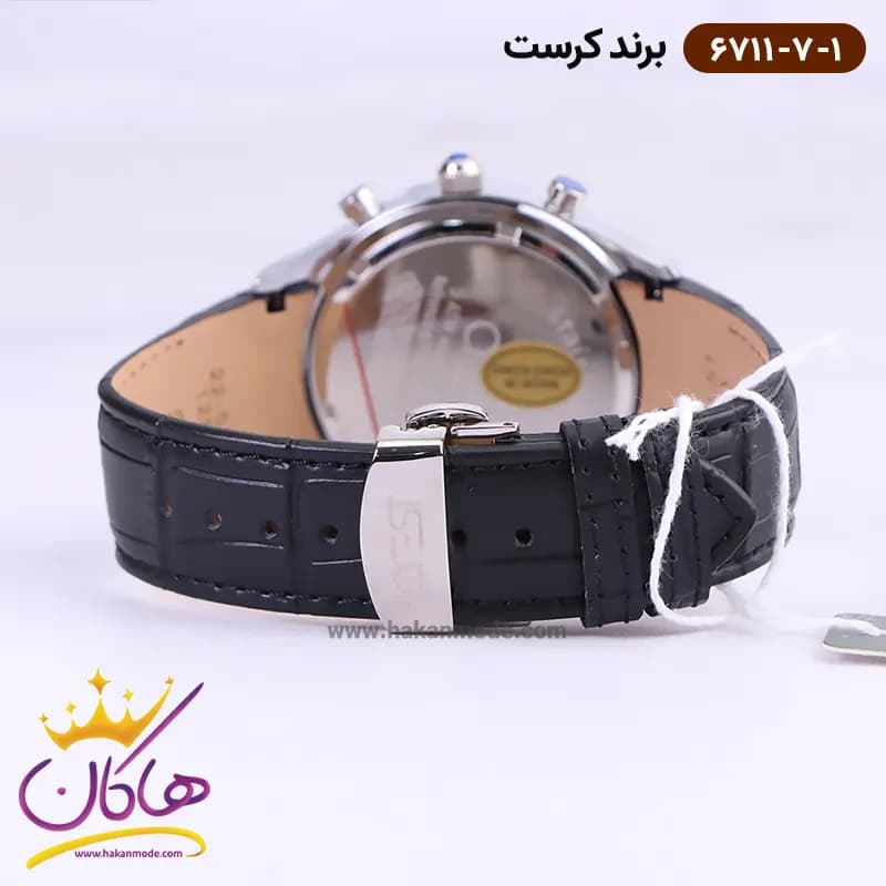 ساعت کرست ست بند چرم مشکی سه موتوره 6711/7 — تصویر ۷