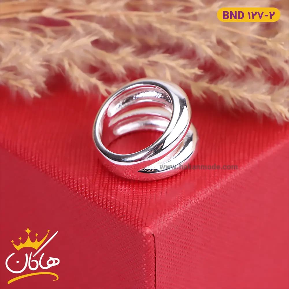 انگشتر استیل زنانه دو لایه نقره ای | 127/2 bnd — تصویر ۲