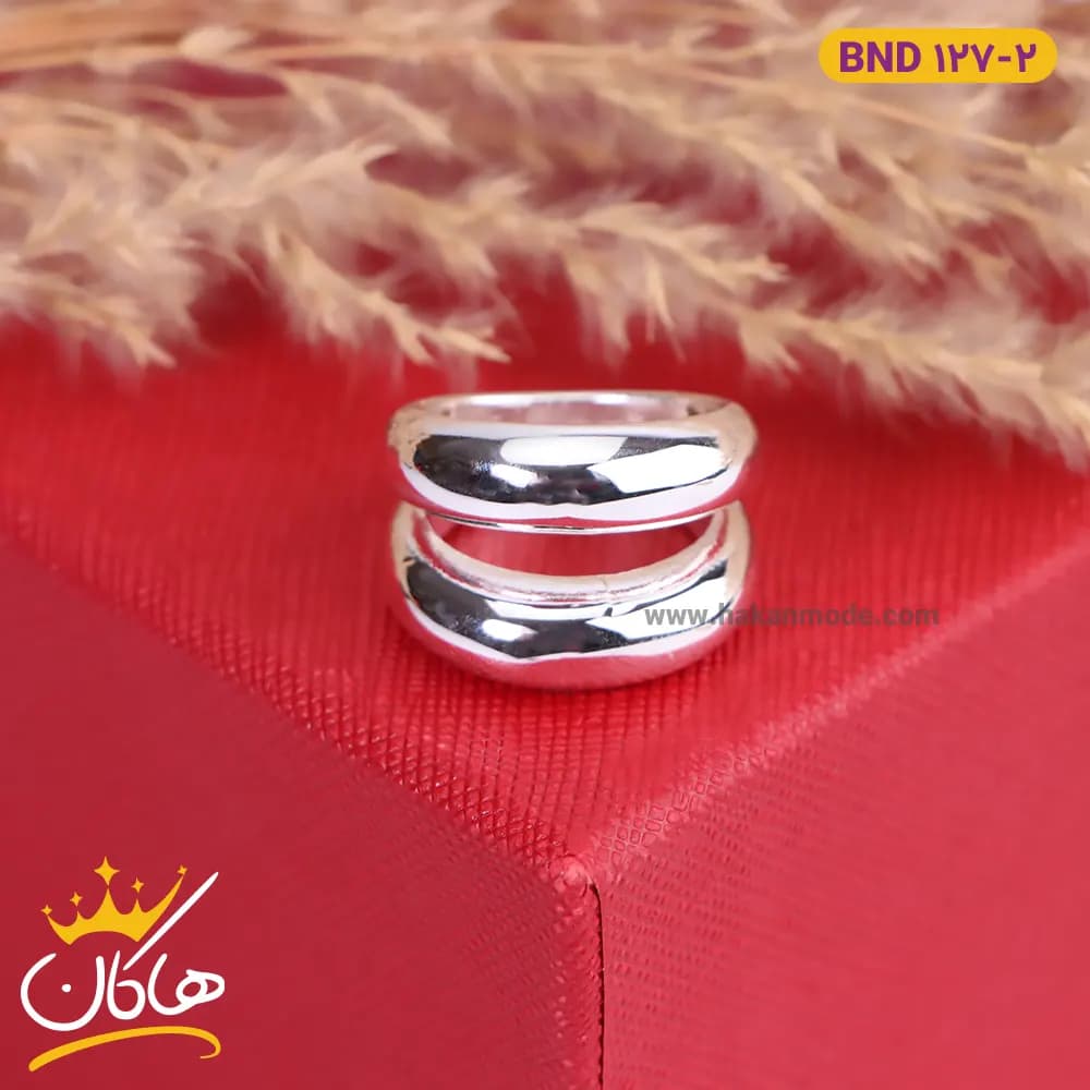 انگشتر استیل زنانه دو لایه نقره ای | 127/2 bnd