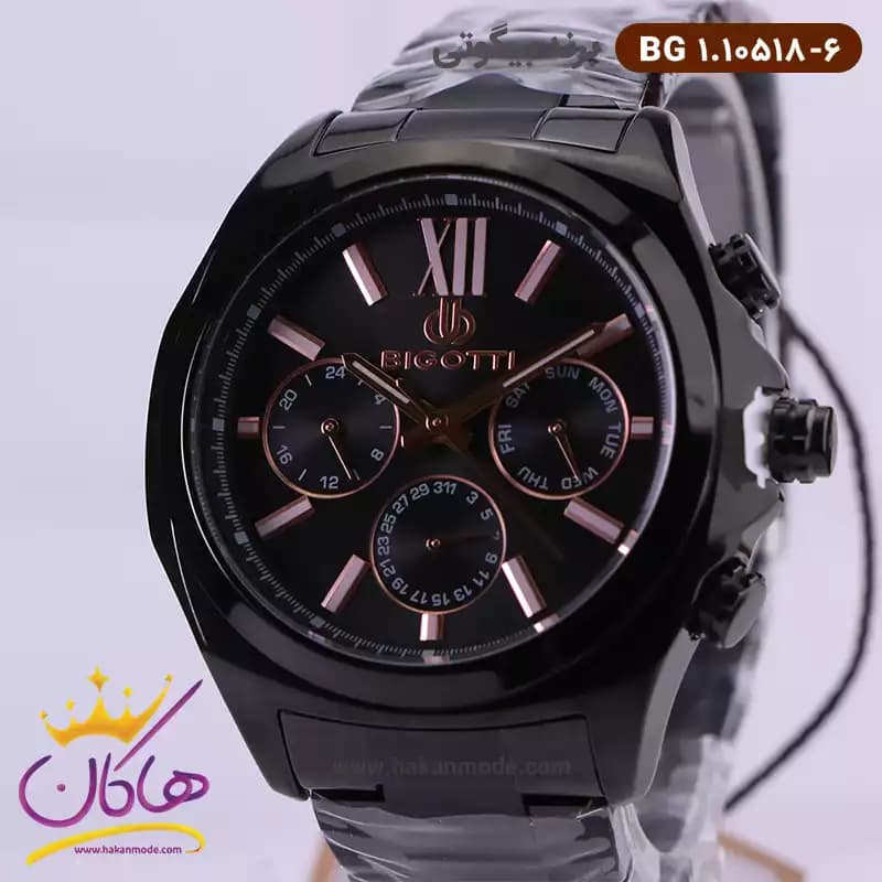 ساعت بیگوتی مردانه فلزی مشکی کد BG.1.10518-6 سه موتوره — تصویر ۲