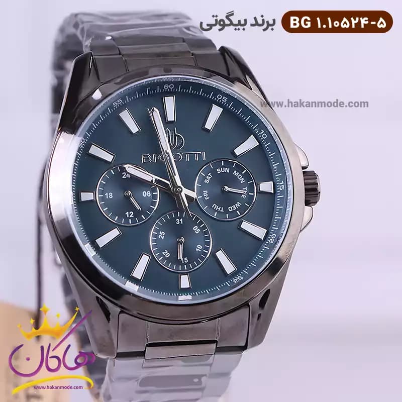 ساعت بیگوتی مردانه فلزی صفحه آبی فول دیت کد BG.1.10524-5 — تصویر ۲
