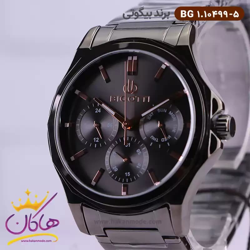 ساعت بیگوتی مردانه فلزی فول تایم صفحه مشکی کد BG.1.10499-5 — تصویر ۲