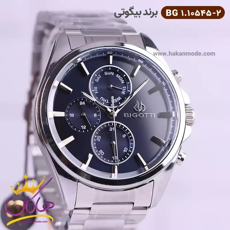 ساعت بیگوتی مردانه فلزی نقره ای صفحه آبی کد BG.1.10545-2 — تصویر ۲
