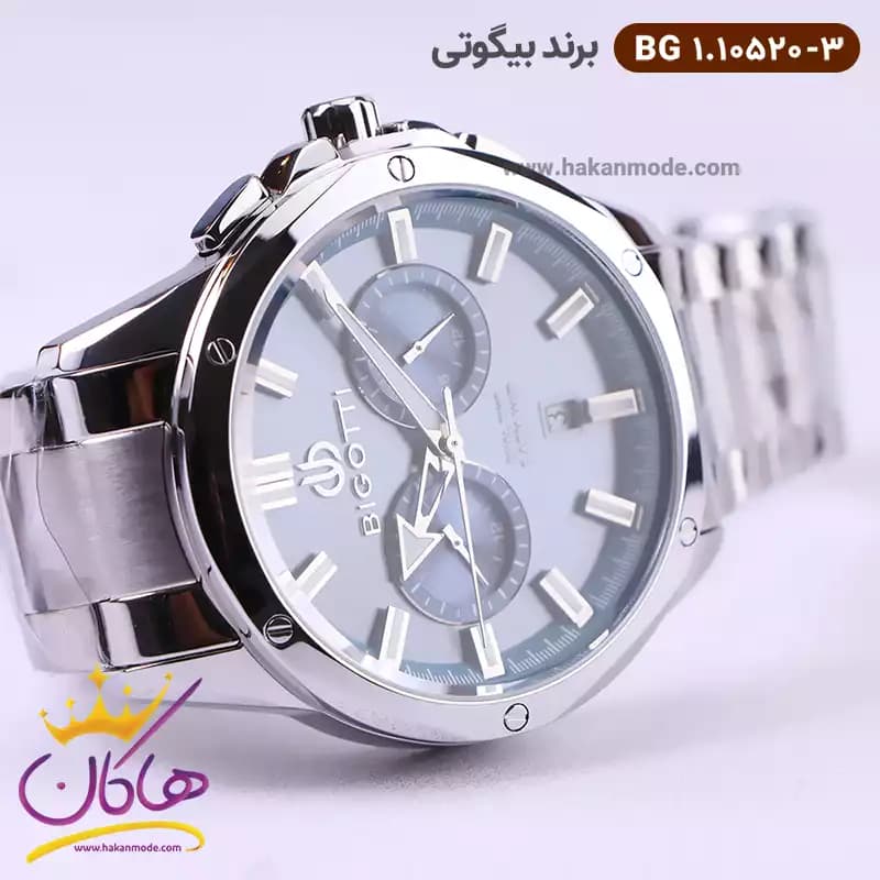 ساعت مچی بیگوتی مردانه فلزی صفحه آبی دو زمانه کد BG.1.10520-3 — تصویر ۲