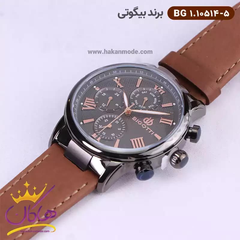ساعت بیگوتی مردانه بند چرمی قهوه ای فول تایم کد BG.1.10514-5 — تصویر ۲