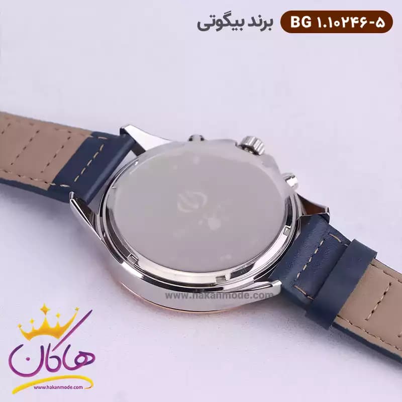 ساعت عقربه ای بیگوتی مردانه بند چرمی آبی دو زمانه کد BG.1.10246-5 — تصویر ۳