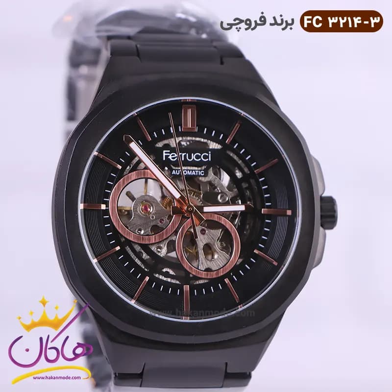 ساعت فروچی مردانه فلزی اتوماتیک مشکی صفحه اسکلتون 03214/3 — تصویر ۲