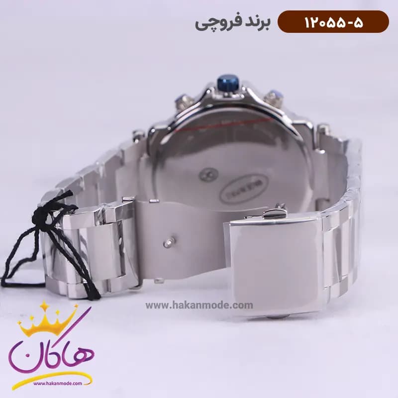 ساعت فروچی مردانه فلزی نقره ای صفحه سورمه ای 12055/5 — تصویر ۴