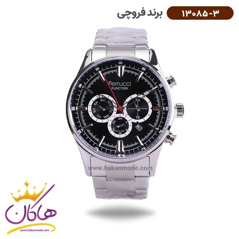 ساعت فروچی مردانه فلزی نقره ای صفحه مشکی 13085/3