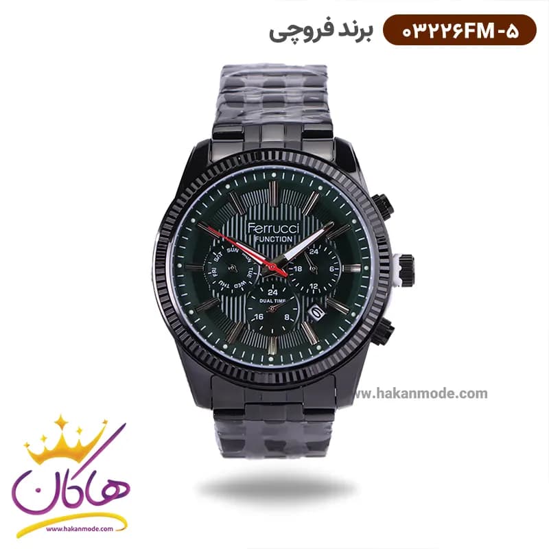 ساعت فروچی مردانه فلزی مشکی صفحه سبز 03226fm-5