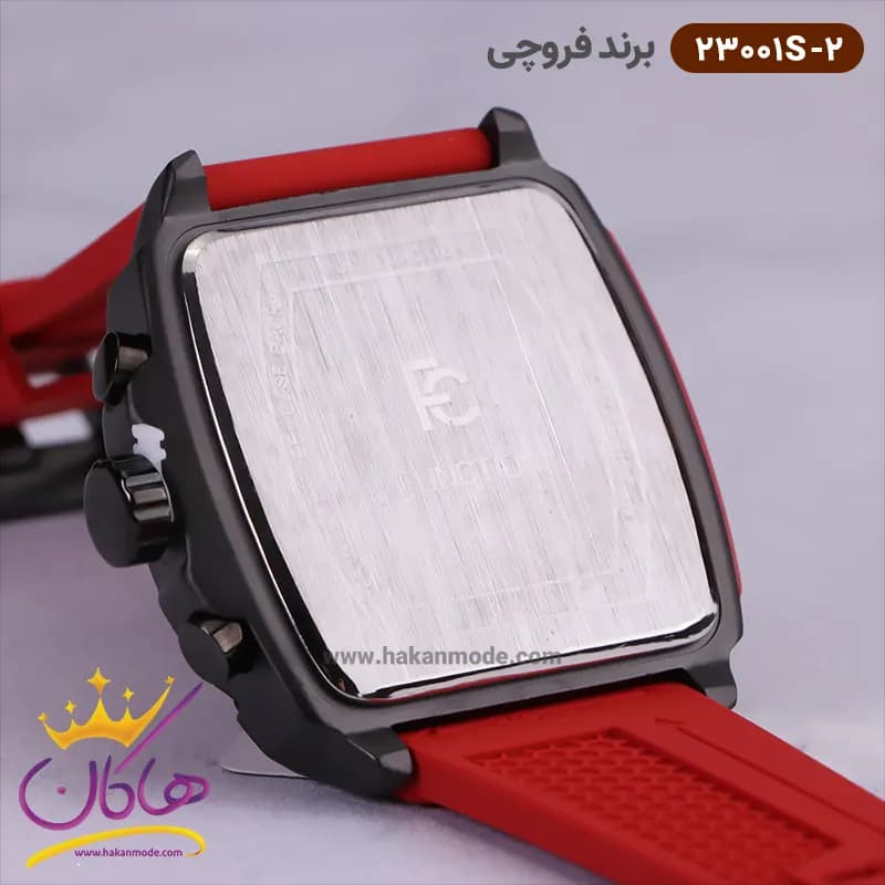 ساعت فروچی مردانه بند رابر قرمز قاب مربع کرنوگراف 23001s/2 — تصویر ۳
