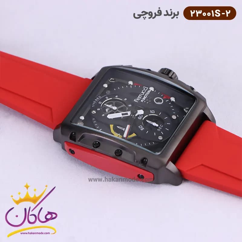 ساعت فروچی مردانه بند رابر قرمز قاب مربع کرنوگراف 23001s/2 — تصویر ۲