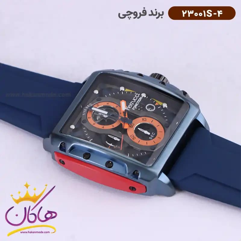 ساعت فروچی مردانه بند رابر سورمه ای کرنوگراف قاب مربع 23001s/4 — تصویر ۲