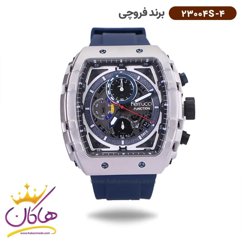 ساعت فروچی مردانه بند رابر سورمه ای کرنوگراف قاب مربع 23004s/4