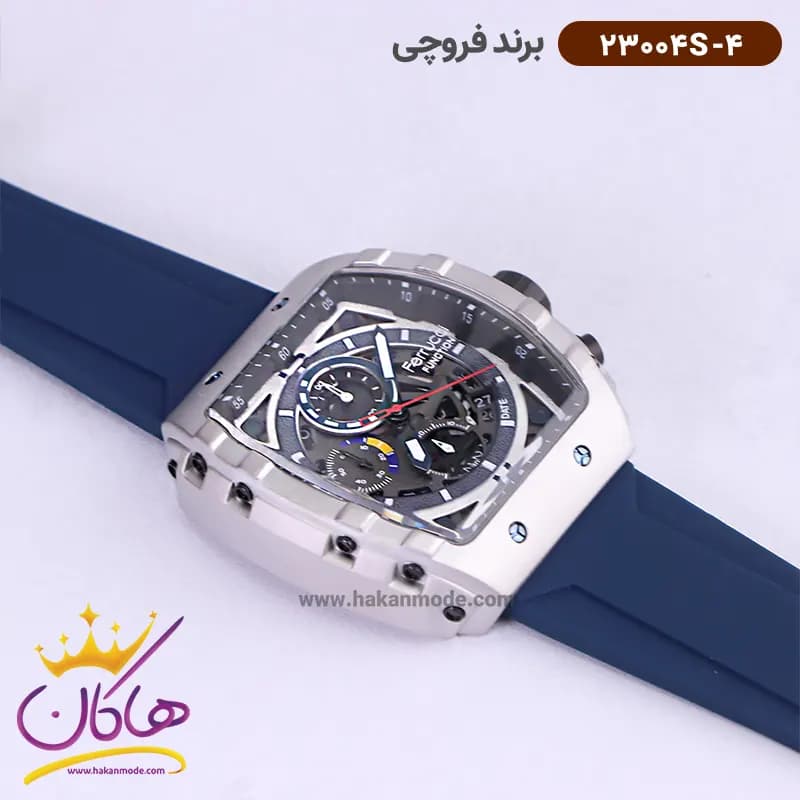 ساعت فروچی مردانه بند رابر سورمه ای کرنوگراف قاب مربع 23004s/4 — تصویر ۲