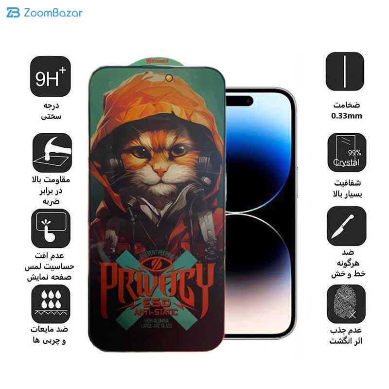 گلس پرایوسی اپیکوی مدل Privacy Hoodie Cat مناسب برای گوشی موبایل اپل iPhone 15 Pro — تصویر ۷