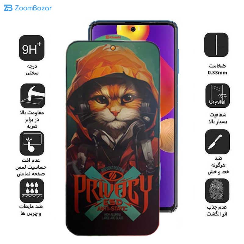 گلس پرایوسی اپیکوی مدل Privacy Hoodie Cat مناسب برای گوشی موبایل سامسونگ Galaxy M62/ M55/ F62/ F55/ F54/ Note 10 Lite/Galaxy S10 Lite/ C55 — تصویر ۴