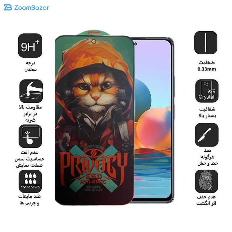 گلس پرایوسی اپیکوی مدل Privacy Hoodie Cat مناسب برای گوشی موبایل شیائومی Redmi Note 10 Pro Max / Note 10 Pro 4G (India) /Note 10 Pro 4G (International)/ Note 10 Lite — تصویر ۶