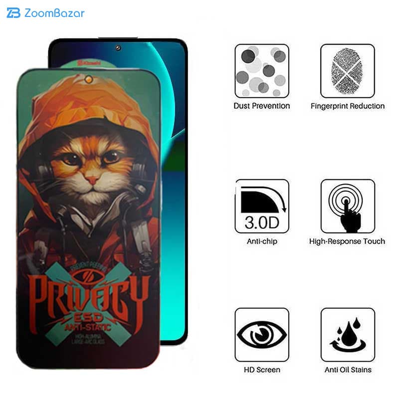 گلس پرایوسی اپیکوی مدل Privacy Hoodie Cat مناسب برای گوشی موبایل شیائومی 13T Pro / 13T / 12T Pro / 11T Pro / 11T /10T Lite 5g — تصویر ۳