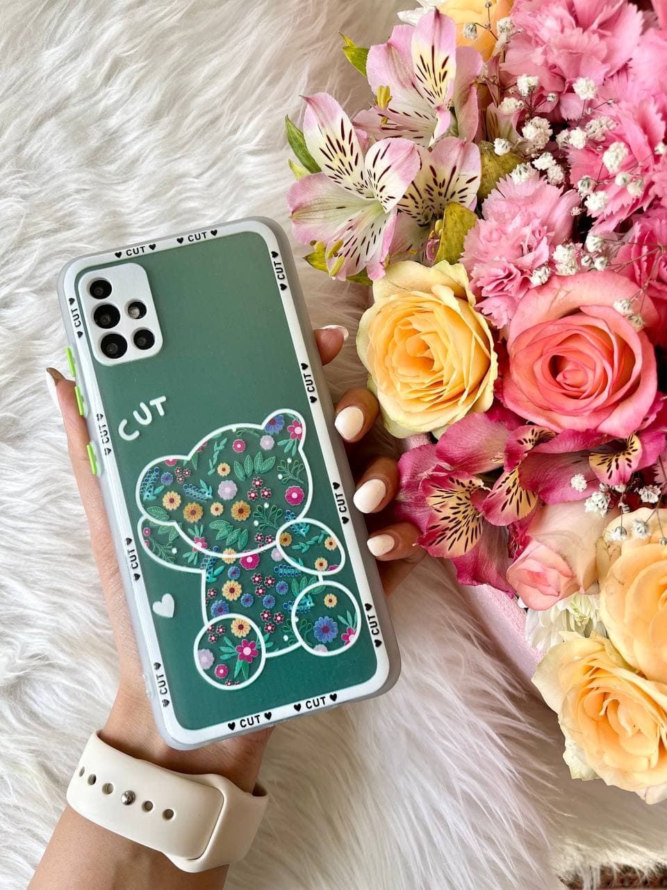 قاب خرس گلدار سبز (سامسونگ شیائومی)