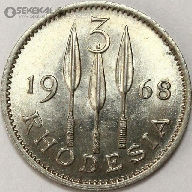 سکه 3 پنس کمیاب رودزیا مستعمره بریتانیا 1968 (UNC)