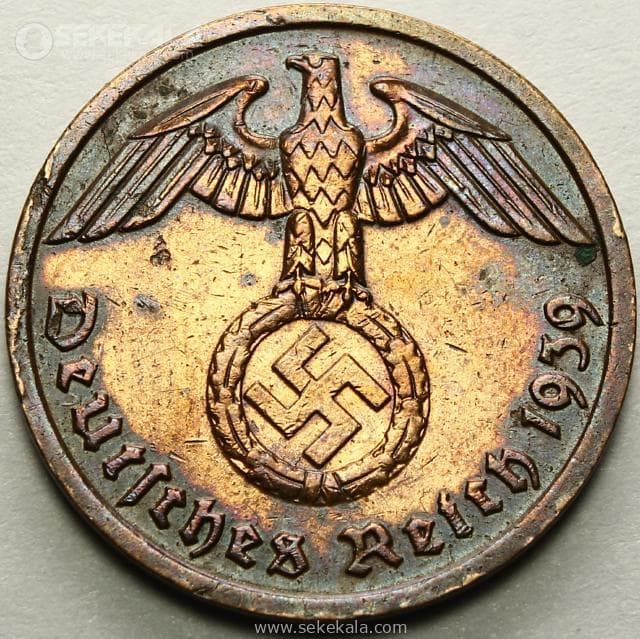 سکه 2 رایش فنیگ کمیاب آلمان نازی 1939 F