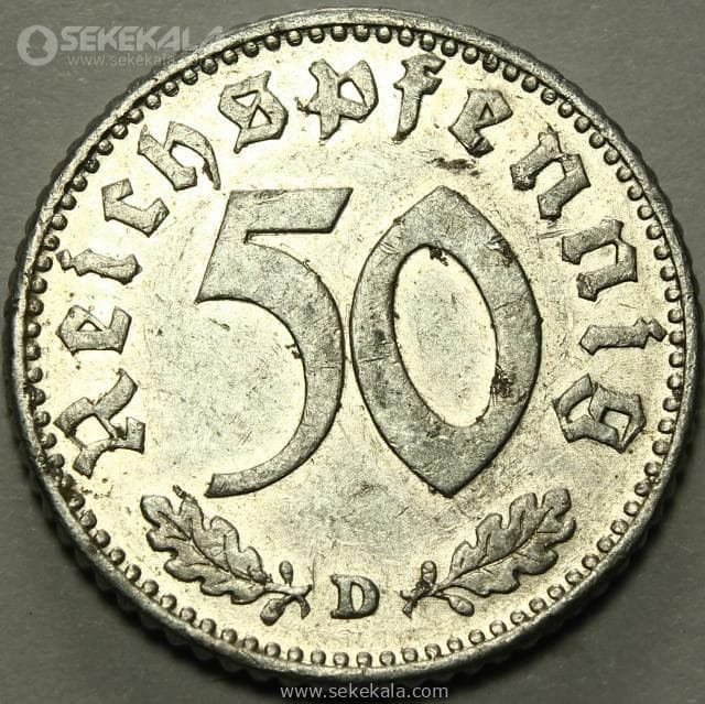 سکه 50 رایش فنیگ کمیاب آلمان نازی 1935 D — تصویر ۲