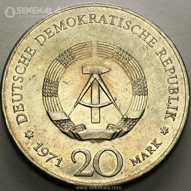 سکه 20 مارک یادبودی کمیاب آلمان شرقی 1971 (AU) — تصویر ۲