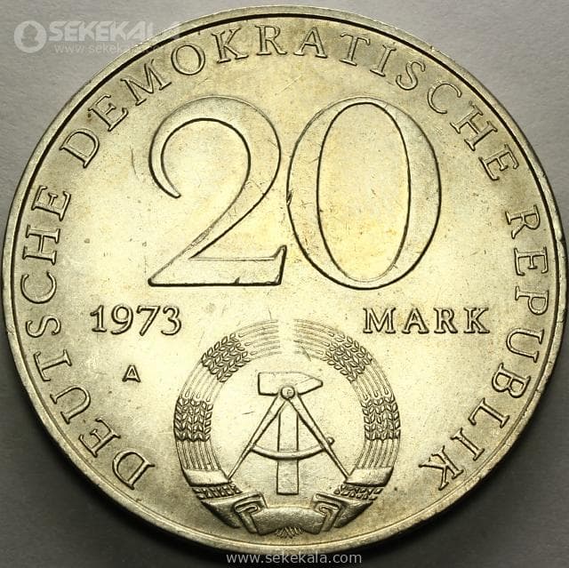 سکه 20 مارک یادبودی کمیاب آلمان شرقی 1973 (AU) — تصویر ۲