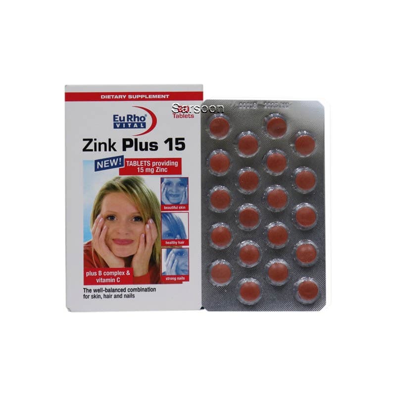 قرص زینک پلاس (15 میلی گرم) یوروویتال ۶۰ عدد Eurho Vital Zink Plus 15 mg 60 Tabs
