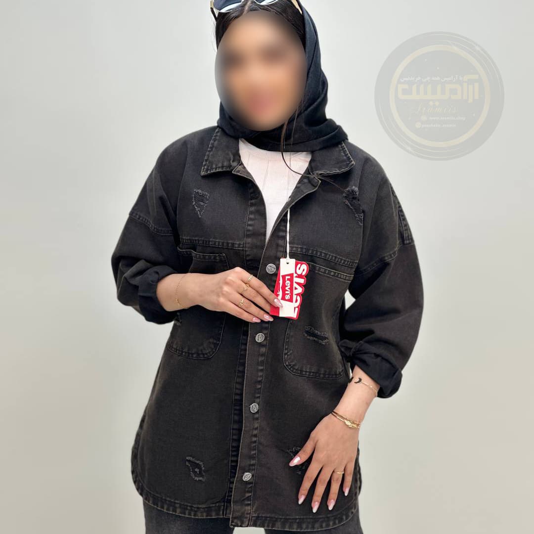 کت جین دو جیب تینت زغالی